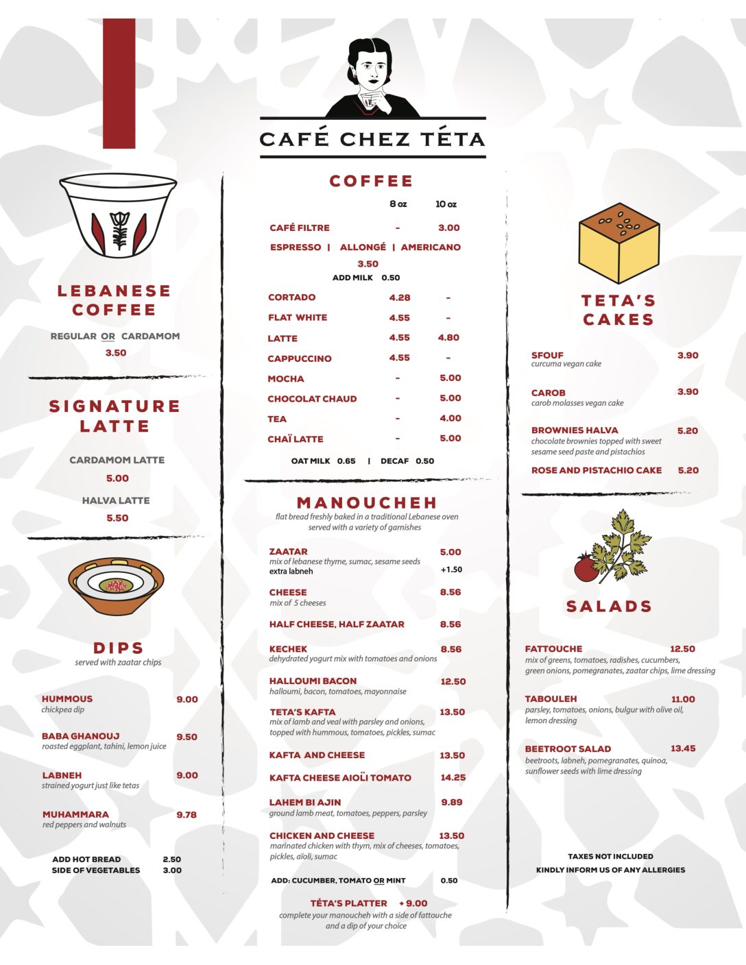 Menu, coffee and takeaway | Café chez téta | Plateau-Mont-Royal